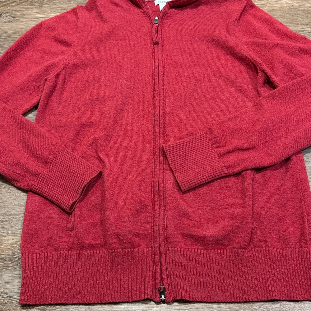 L.L. Bean Zip-Up Cotton/Cashmere Red Sweater Jacket - Picture 4 of 7